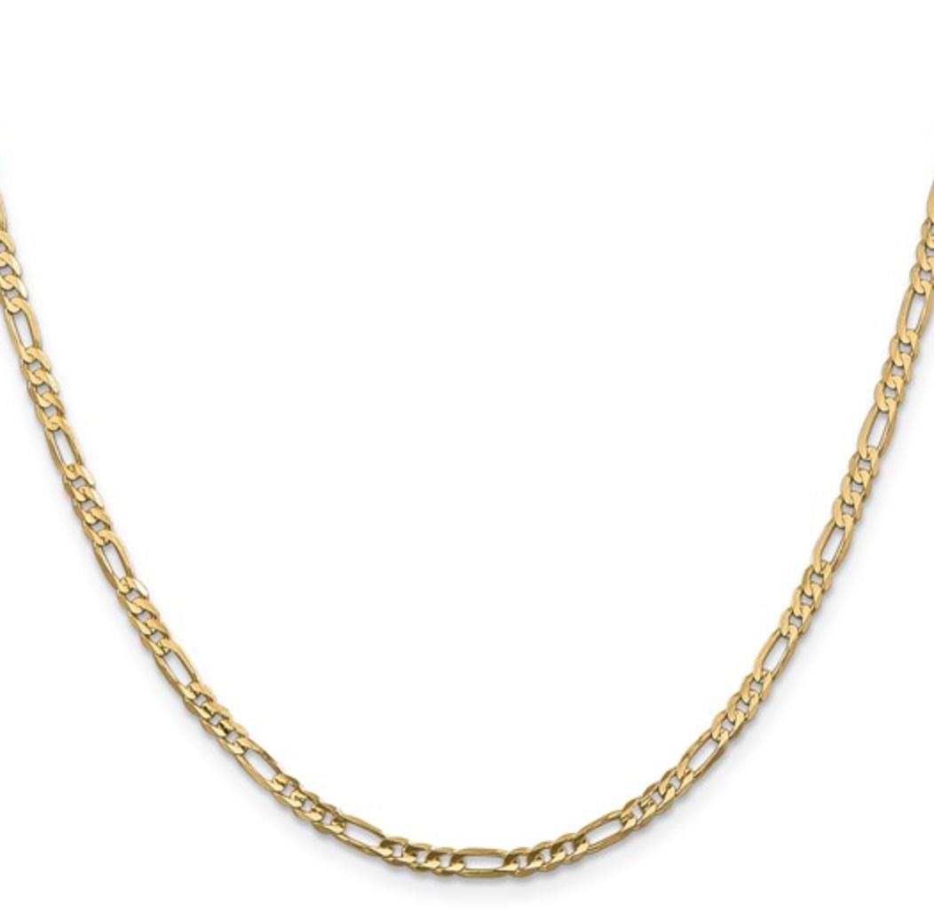 14k 3mm Concave Open Figaro Chain 22"