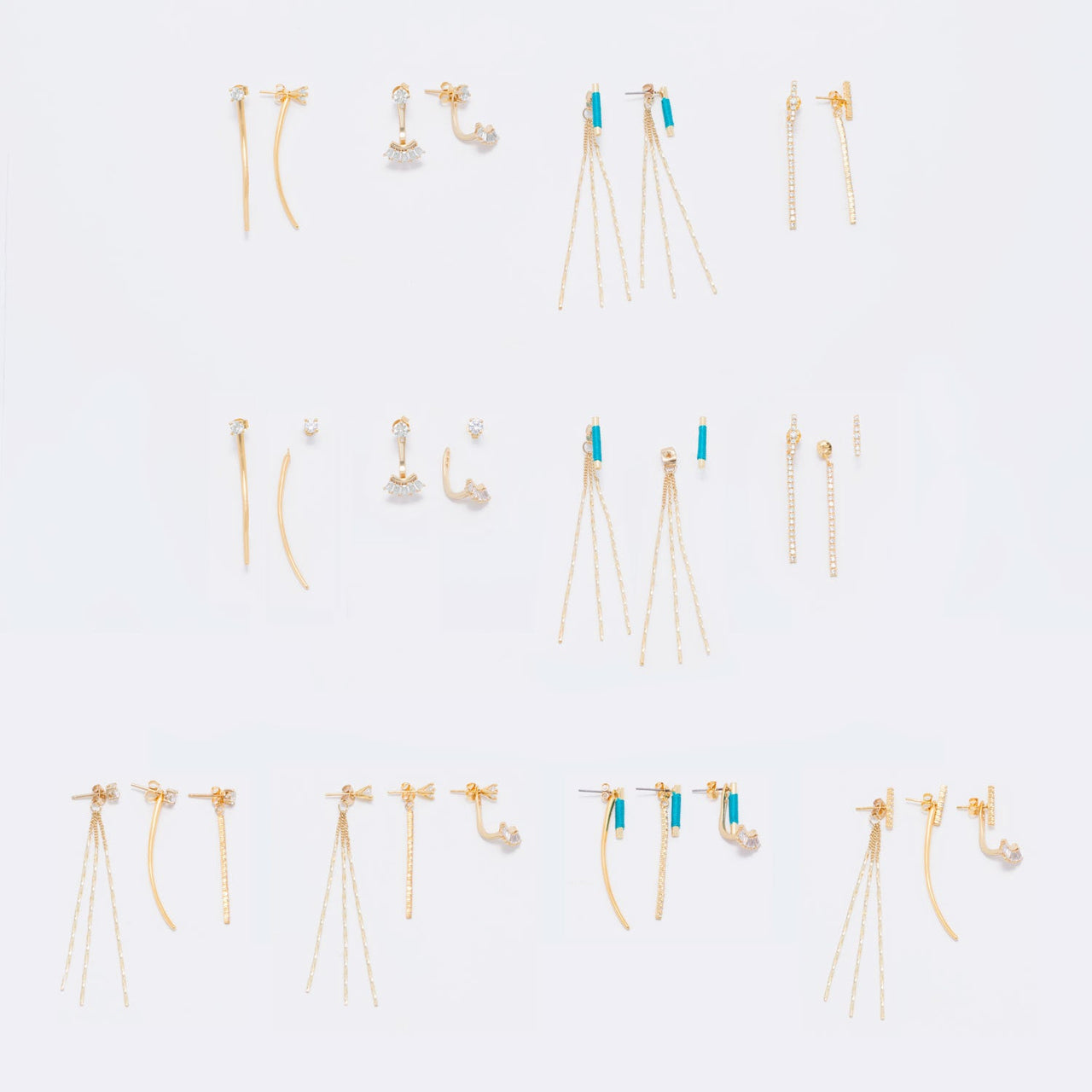14 Karat Gold Plated Multishape CZ Front Back Earrings