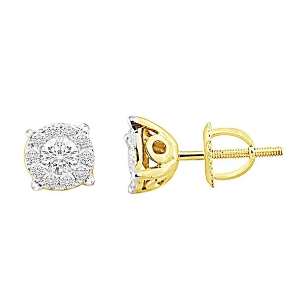 LADIES EARRINGS 1 CT ROUND DIAMOND 14K YELLOW GOLD