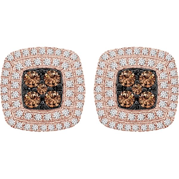 LADIES EARRINGS 3/4 CT WHITE/CHOCOLATE ROUND DIAMOND 10K ROSE GOLD