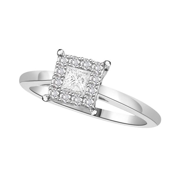 LADIES RING 1/3 CT ROUND/PRINCESS DIAMOND 14K WHITE GOLD 