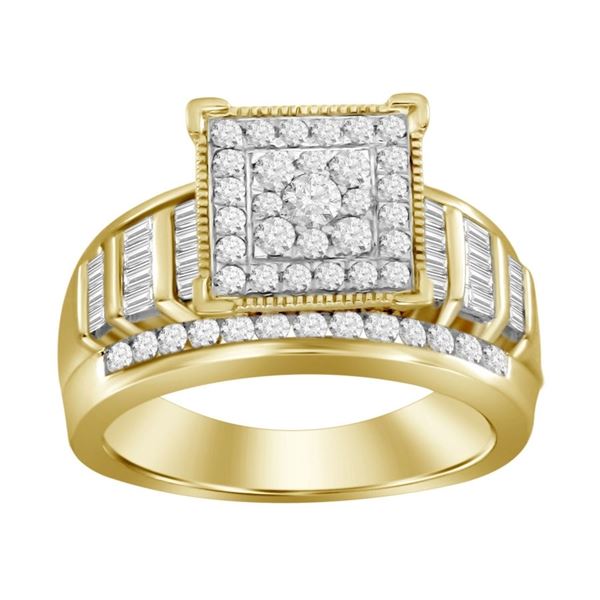 LADIES RING 1 CT ROUND/BAGUETTE DIAMOND 10K YELLOW GOLD