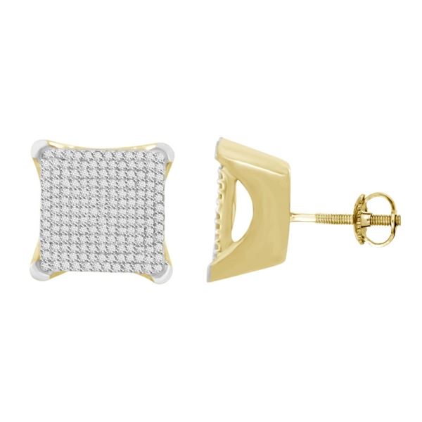 LADIES EARRINGS 3/4 CT ROUND DIAMOND 10K YELLOW GOLD