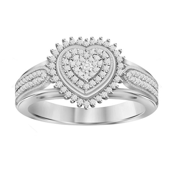 LADIES RING 1/3 CT ROUND DIAMOND 10K WHITE GOLD