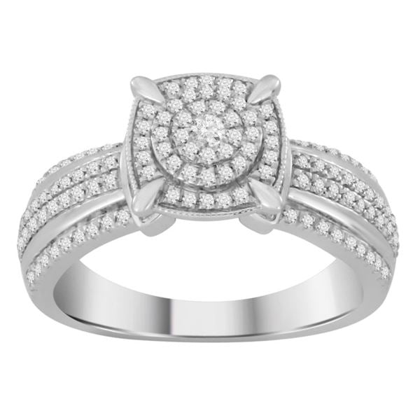 LADIES RING 1/2 CT ROUND DIAMOND 10K WHITE GOLD