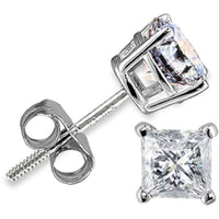 Thumbnail for LADIES STUDS EARRINGS 1/6 CT PRINCESS DIAMOND 14K WHITE GOLD