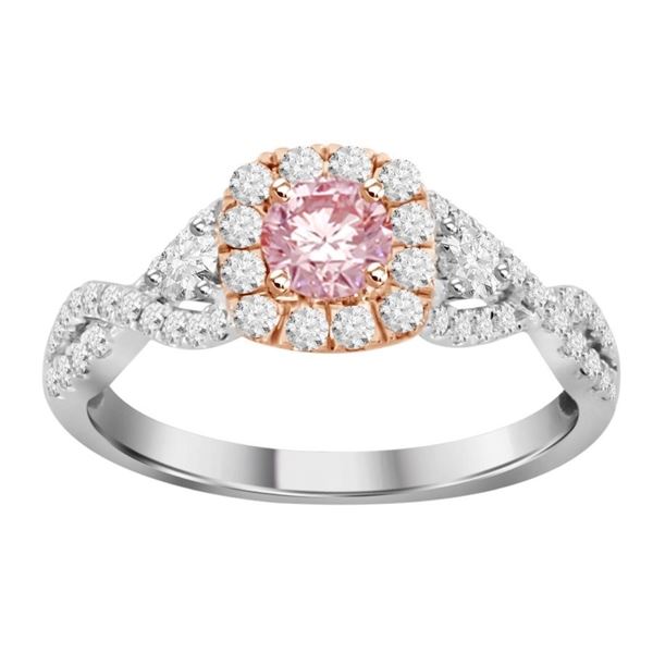 LADIES RING 1 CT WHITE/PINK ROUND DIAMOND 14K TT WHITE & ROSE GOLD