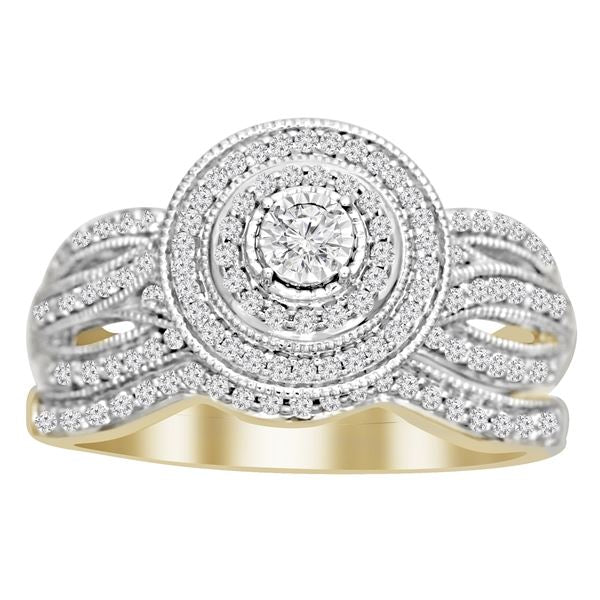 LADIES BRIDAL RING SET 1/2 CT ROUND DIAMOND 14K YELLOW GOLD
