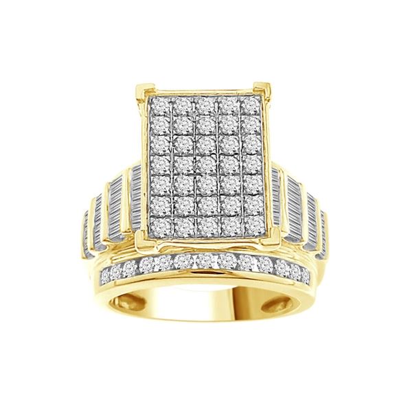 LADIES RING 2 CT ROUND/BAGUETTE DIAMOND 10K YELLOW GOLD
