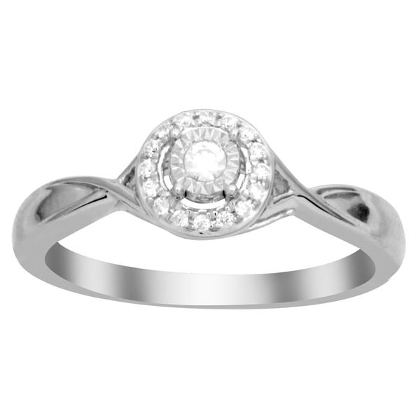 LADIES RING 1/10 CT ROUND DIAMOND 10K WHITE GOLD