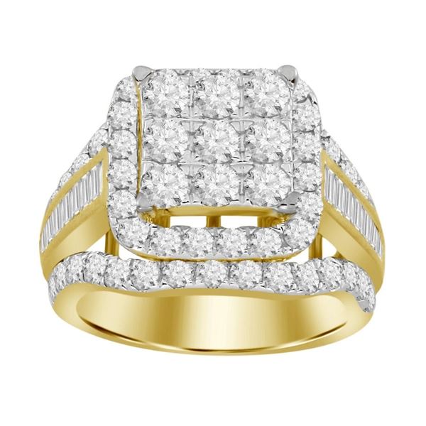 LADIES RING 3 CT ROUND/BAGUETTE DIAMOND 10K YELLOW GOLD