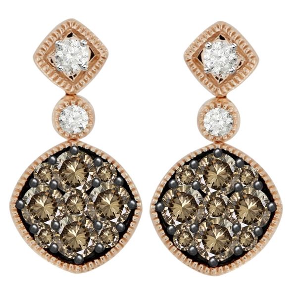 LADIES EARRINGS 1 CT WHITE/CHOCOLATE ROUND DIAMOND 14K ROSE GOLD