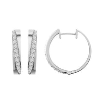Thumbnail for LADIES HOOPS EARRING 1 CT ROUND DIAMOND 10K WHITE GOLD