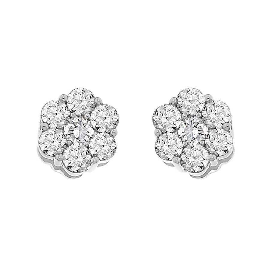 LADIES EARRINGS 2 CT ROUND DIAMOND 14K WHITE GOLD
