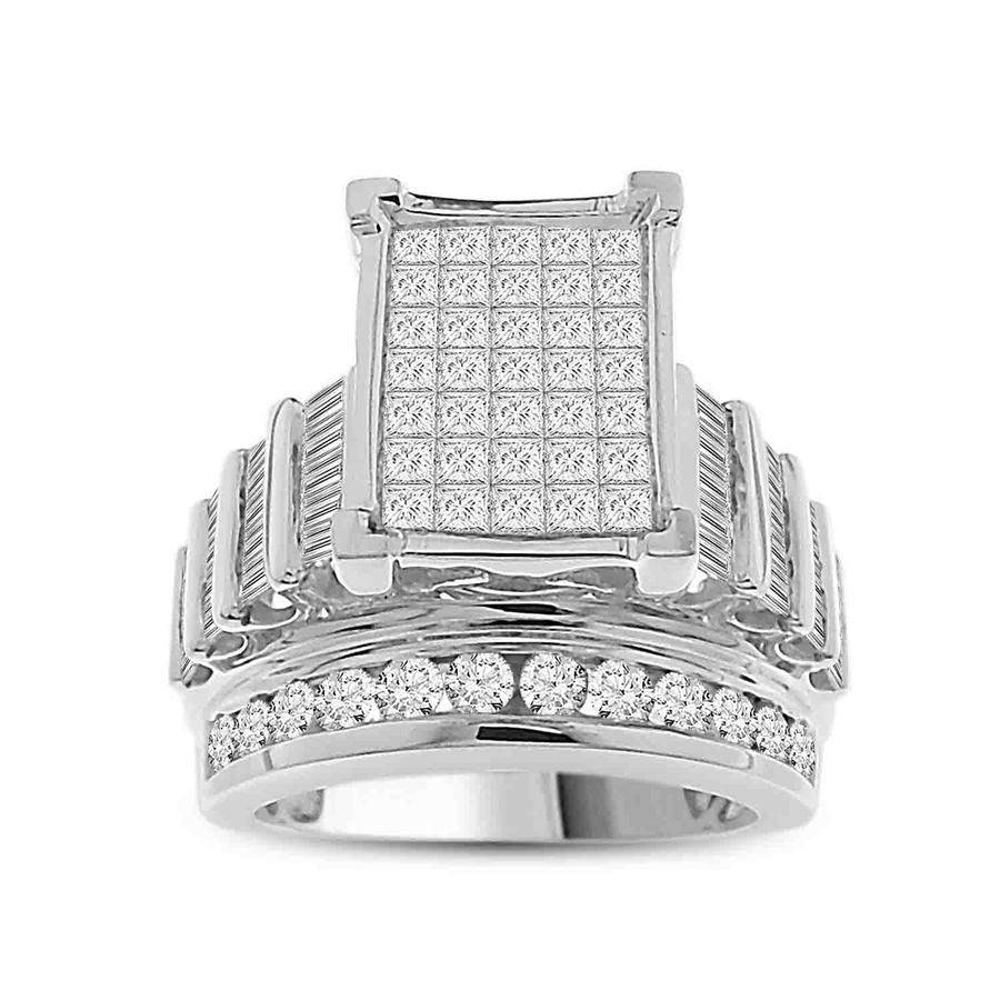 LADIES RING 3 CT ROUND/PRINCESS/BAGUETTE DIAMOND 10K WHITE GOLD