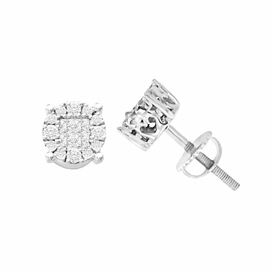 LADIES EARRINGS 1/2 CT ROUND/PRINCESS DIAMOND 14K WHITE GOLD