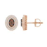 Thumbnail for LADIES EARRINGS 5/8 CT WHITE/CHOCOLATE ROUND & BAGUETTE DIAMOND 10K ROSE GOLD