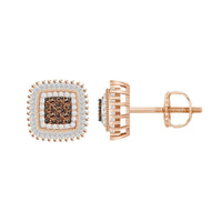 Thumbnail for LADIES EARRINGS 1/2 CT WHITE/CHOCOLATE ROUND/BAGUETTE DIAMOND 10K ROSE GOLD
