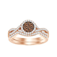 Thumbnail for LADIES BRIDAL RING SET 1/3 CT WHITE/CHOCOLATE ROUND DIAMOND 10K ROSE GOLD