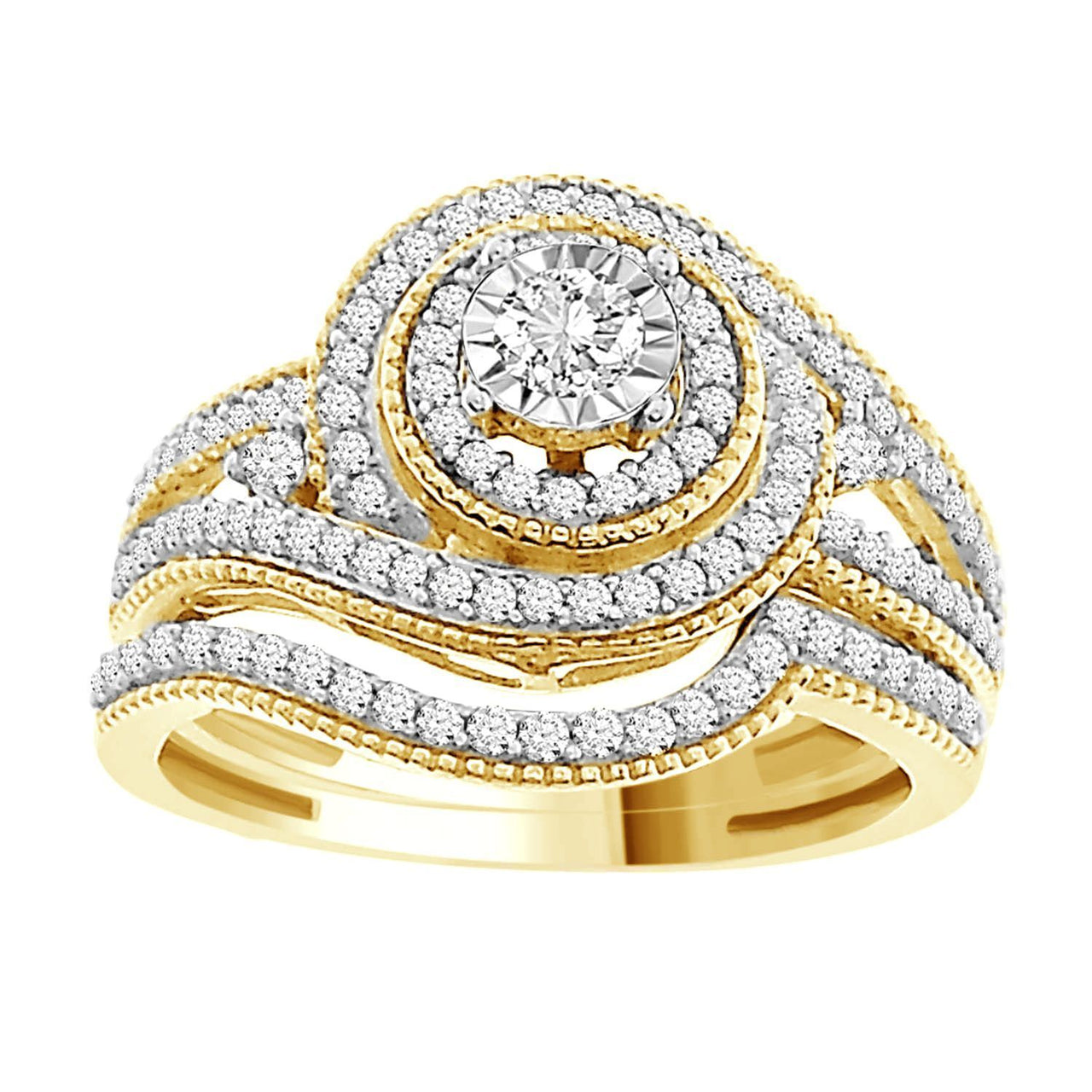 LADIES BRIDAL SET 1/2 CT ROUND DIAMOND 14K YELLOW GOLD