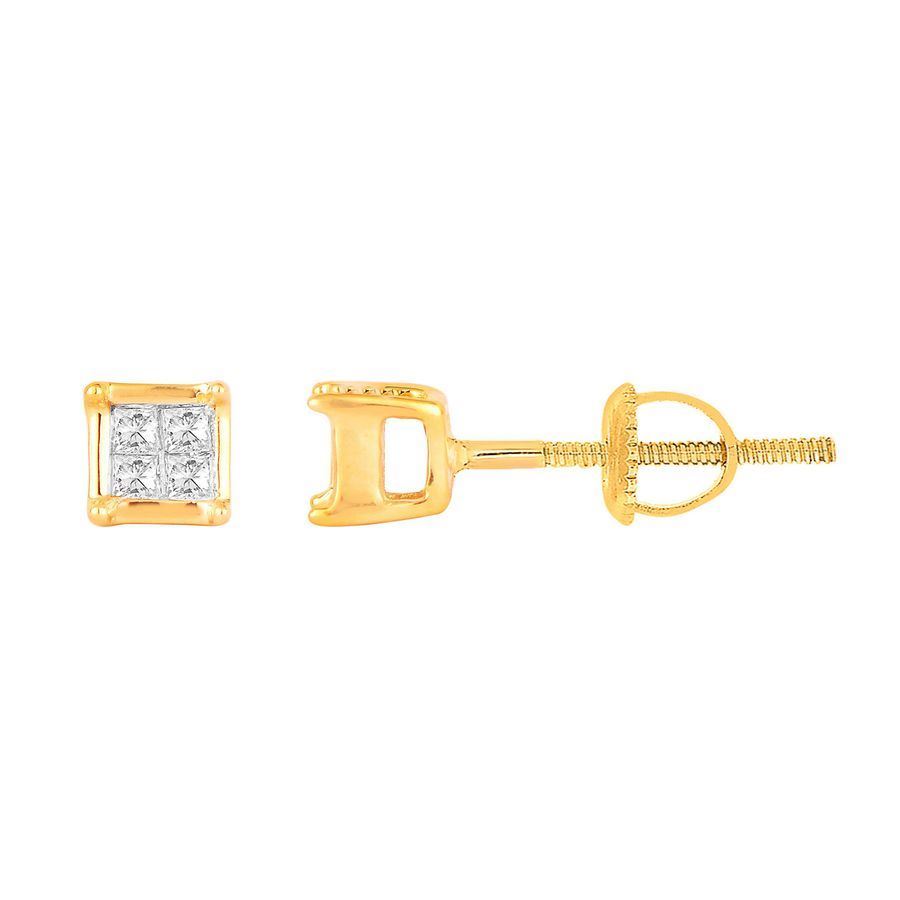 LADIES EARRINGSS 1/10  CT PRINCESS DIAMOND 10K YELLOW GOLD