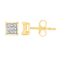 Thumbnail for LADIES EARRINGS 1/4 CT PRINCESS DIAMOND 10K YELLOW GOLD