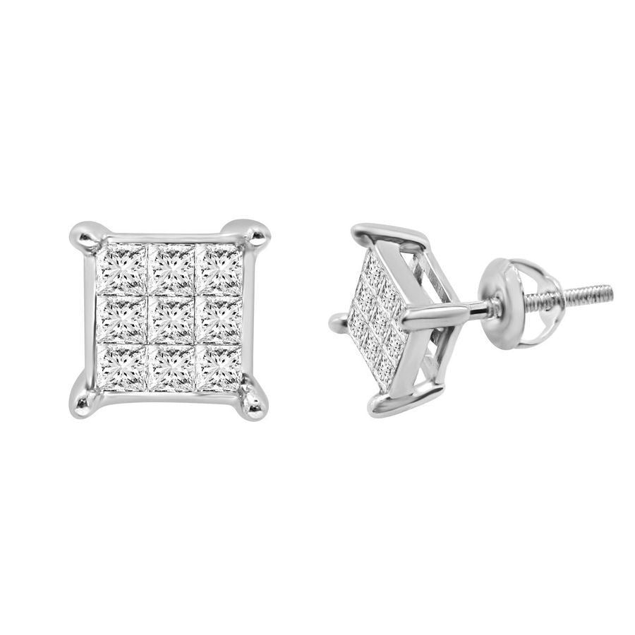 LADIES EARRINGS 1/2 CT PRINCESS DIAMOND 10K WHITE GOLD