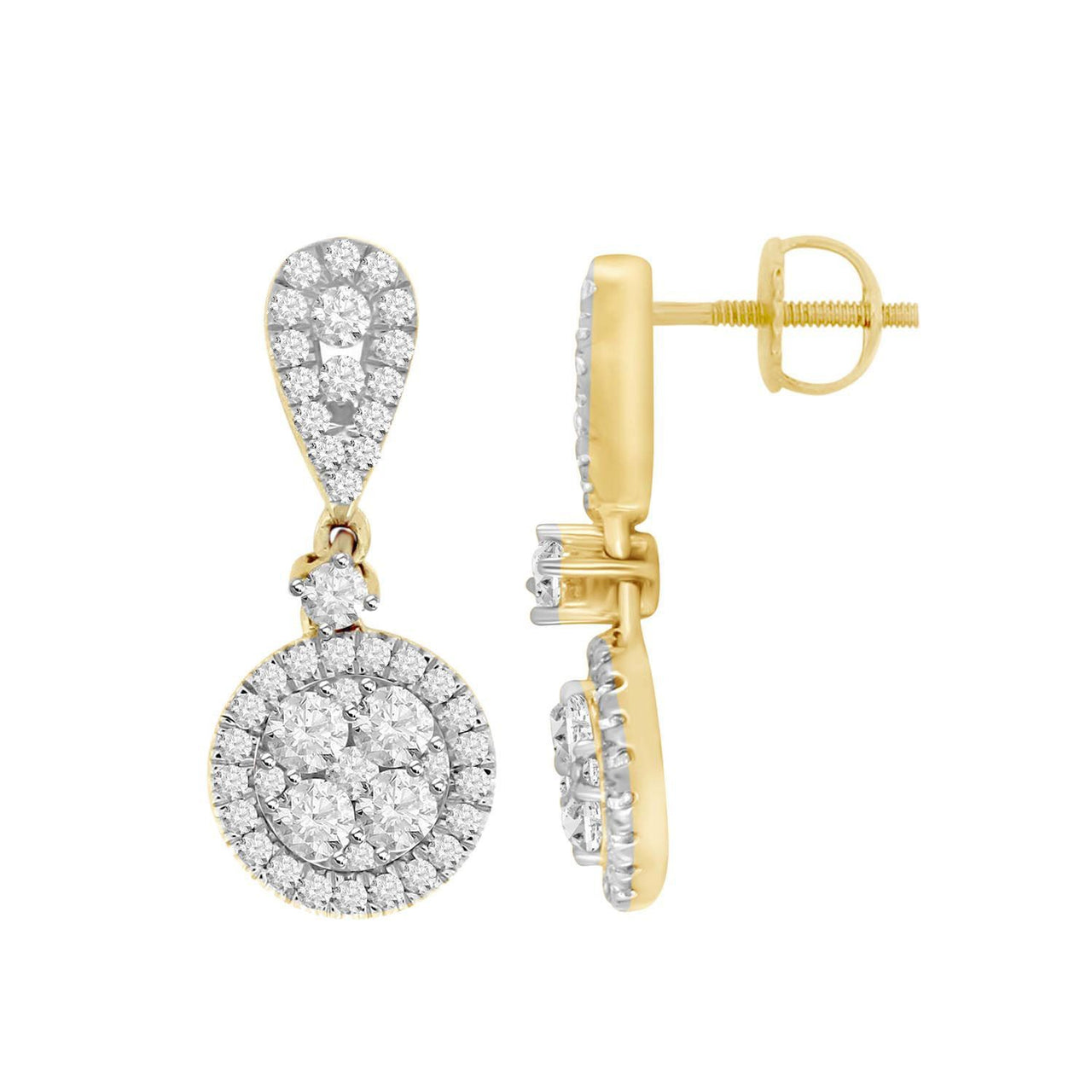 LADIES EARRINGS 7/8 CT ROUND DIAMOND 14K YELLOW GOLD