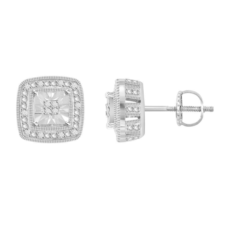 LADIES EARRINGS 1/10 CT ROUND DIAMOND SILVER WHITE
