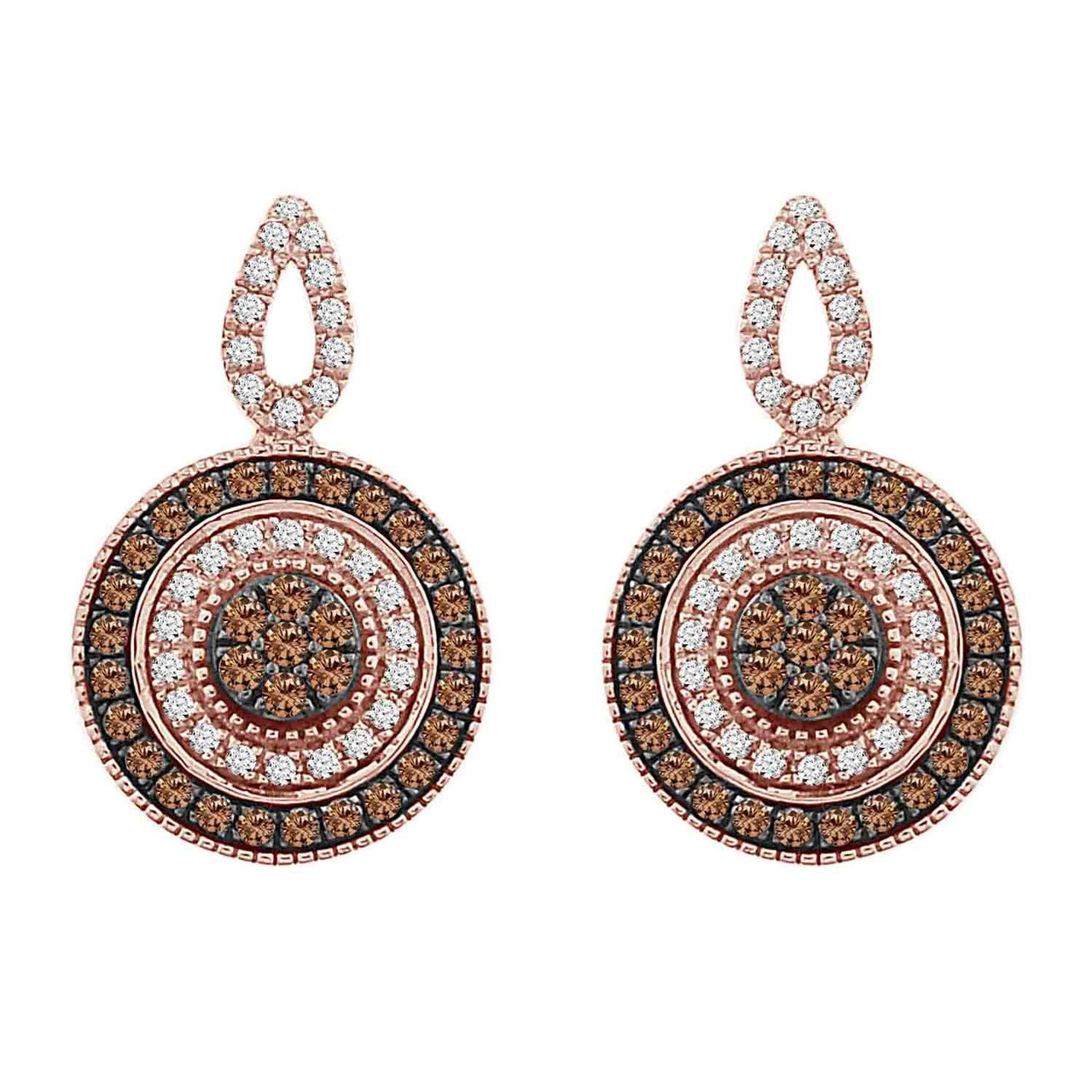 LADIES EARRINGS 7/8 CT ROUND DIAMOND 14K ROSE GOLD