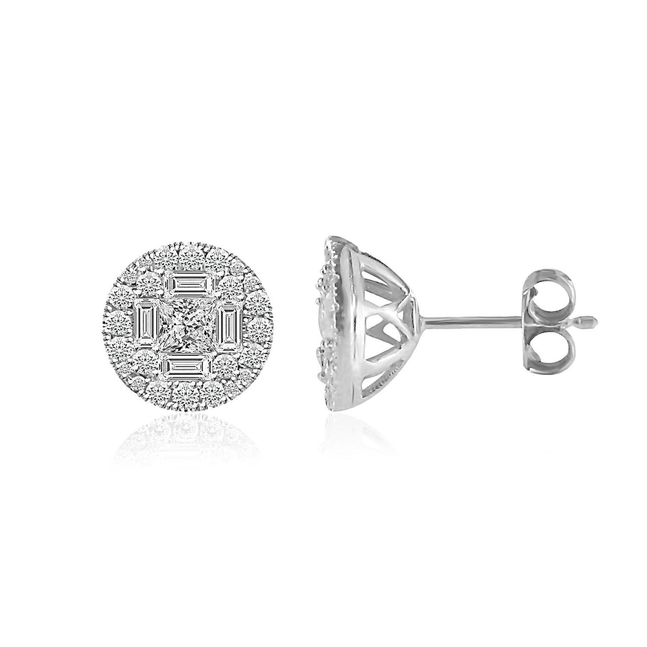 LADIES EARRINGS 1 CT ROUND/PRINCESS/BAGUETTE DIAMOND 14KWHITE GOLD