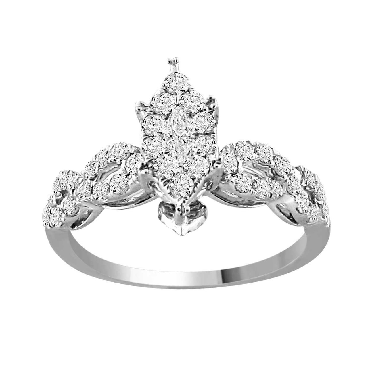 LADIES RING 3/4 CT ROUND/MARQUISE DIAMOND 14K WHITE GOLD