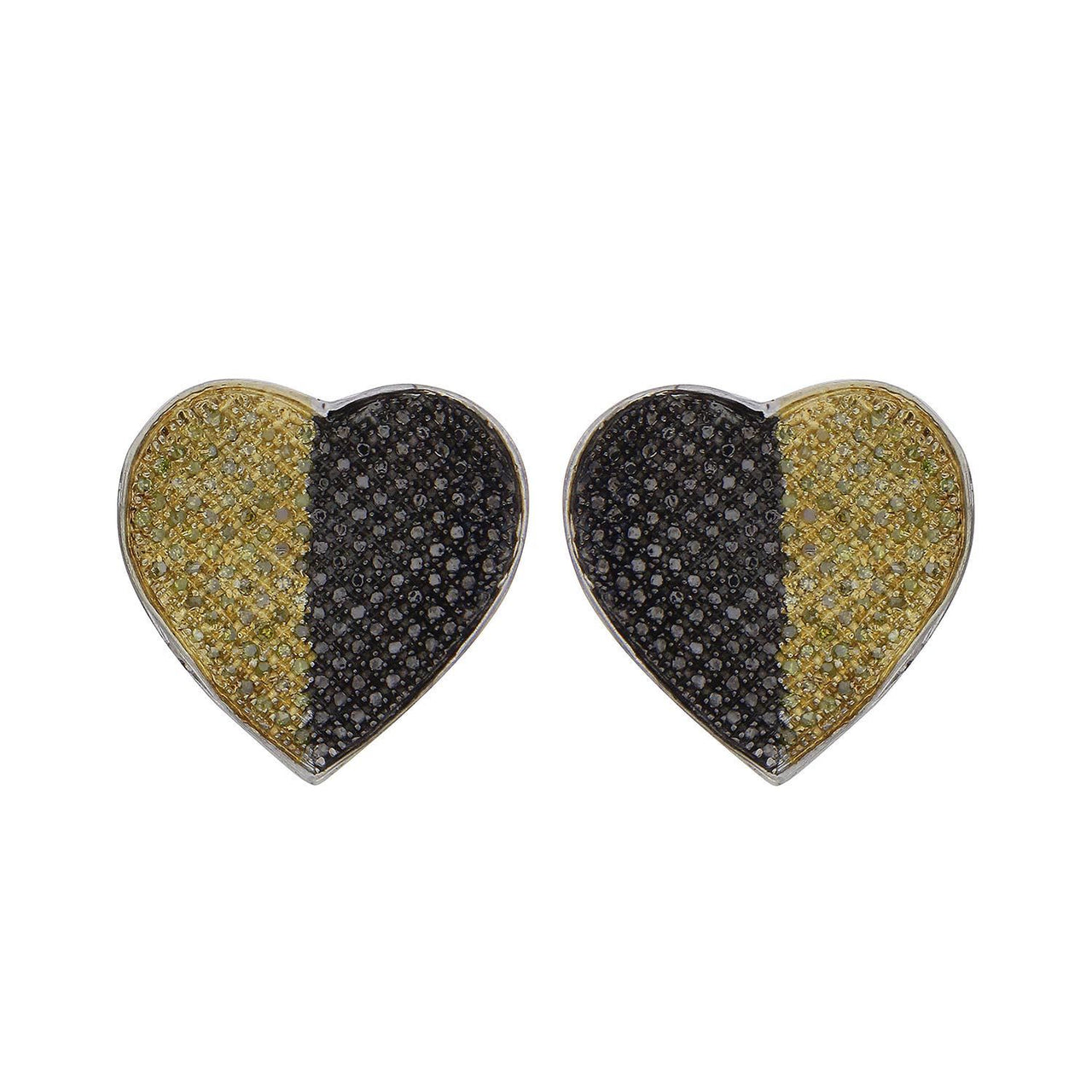 LADIES EARRINGS 1/2 CT BLACK/CANARY ROUND DIAMOND SILVER