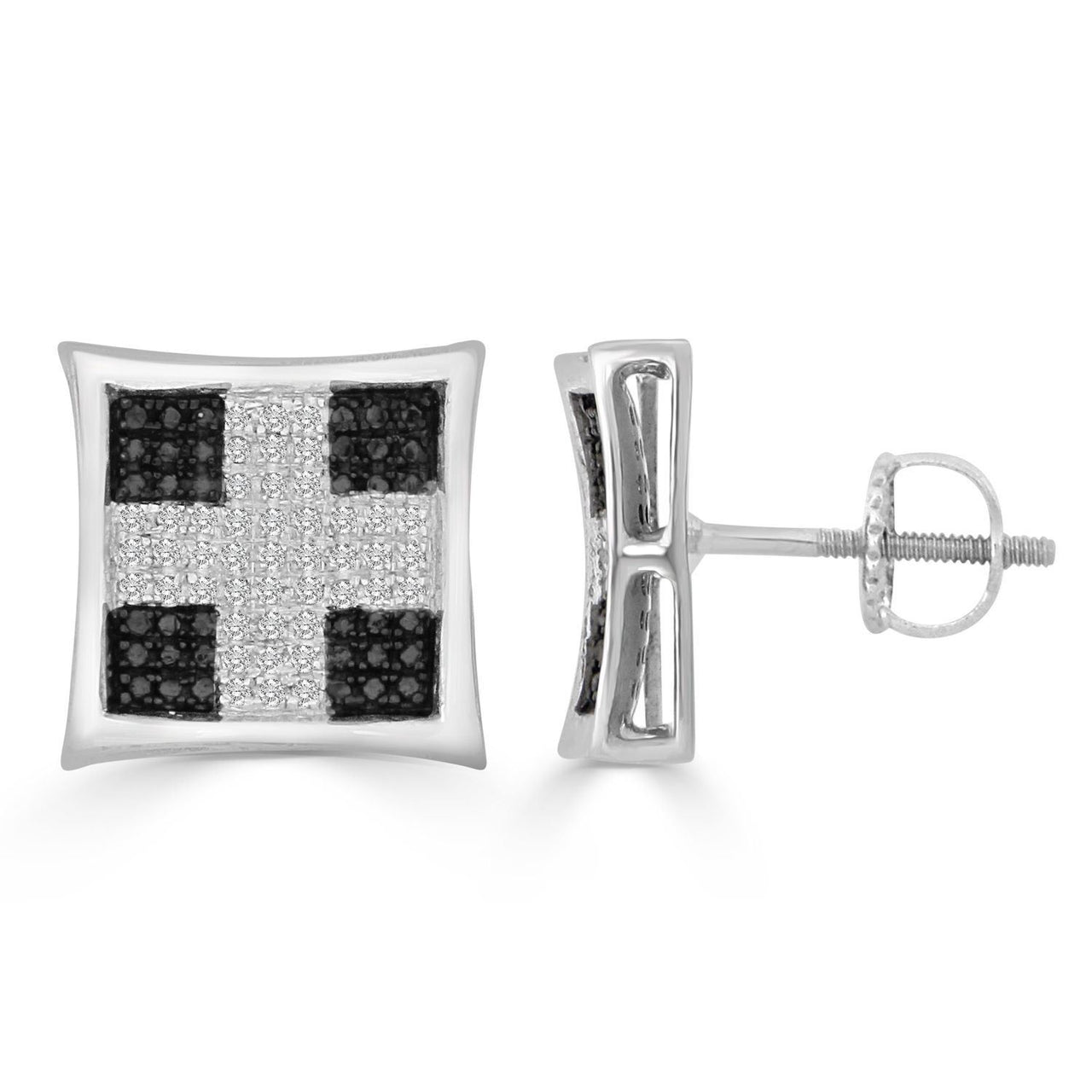 LADIES EARRINGS 1/3 CT BLACK/WHITE ROUND DIAMOND SILVER