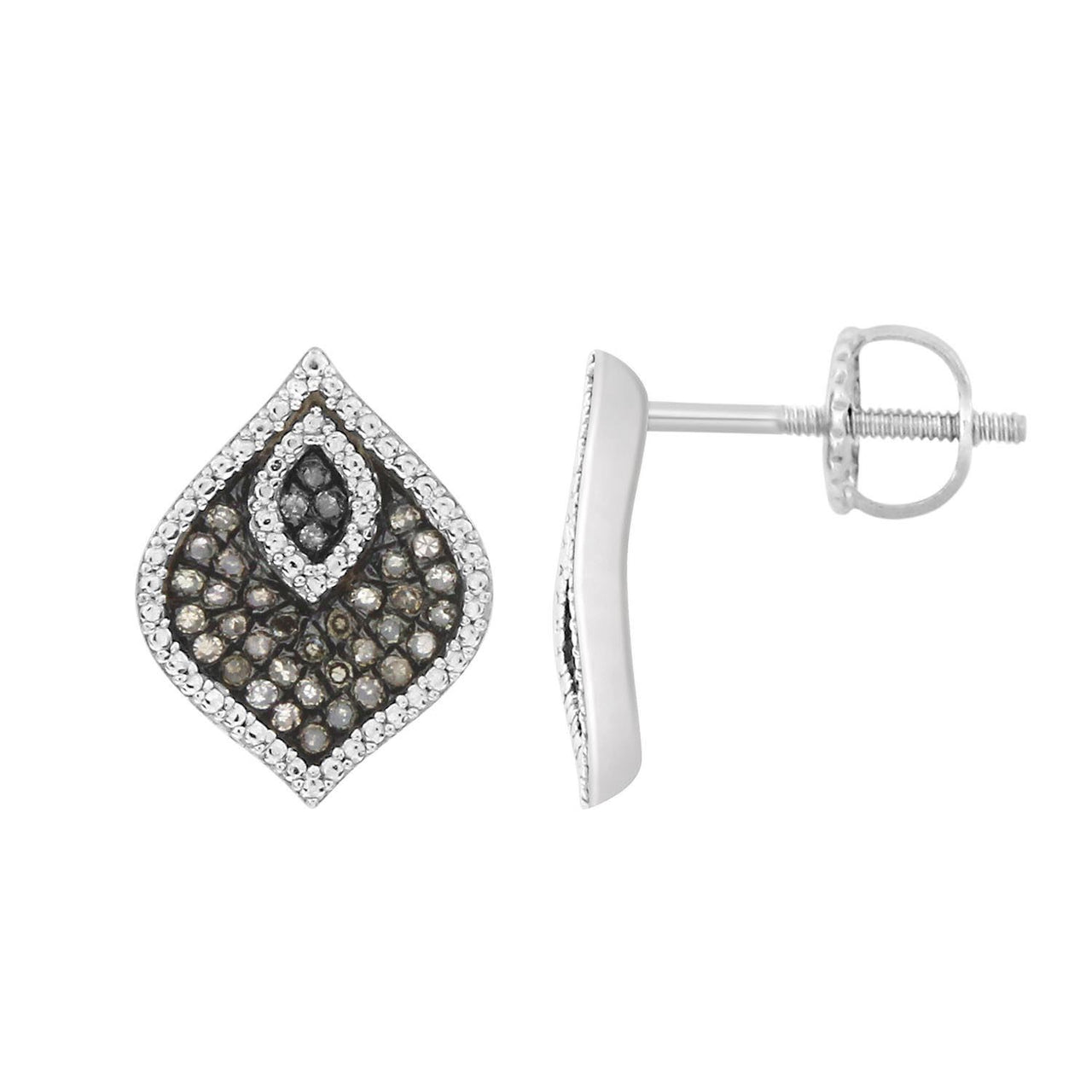 LADIES EARRINGS 1/3 CT WHITE/CHOCOLATE ROUND DIAMOND SILVER