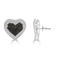 Thumbnail for LADIES HEART EARRINGS 3/8 CT WHITE/BLACK ROUND DIAMOND STESILVER
