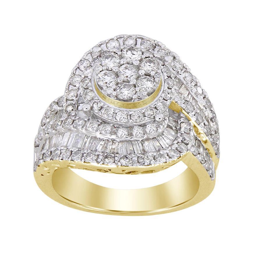 LADIES RING 5 CT ROUND/BAGUETTE DIAMOND 10K YELLOW GOLD