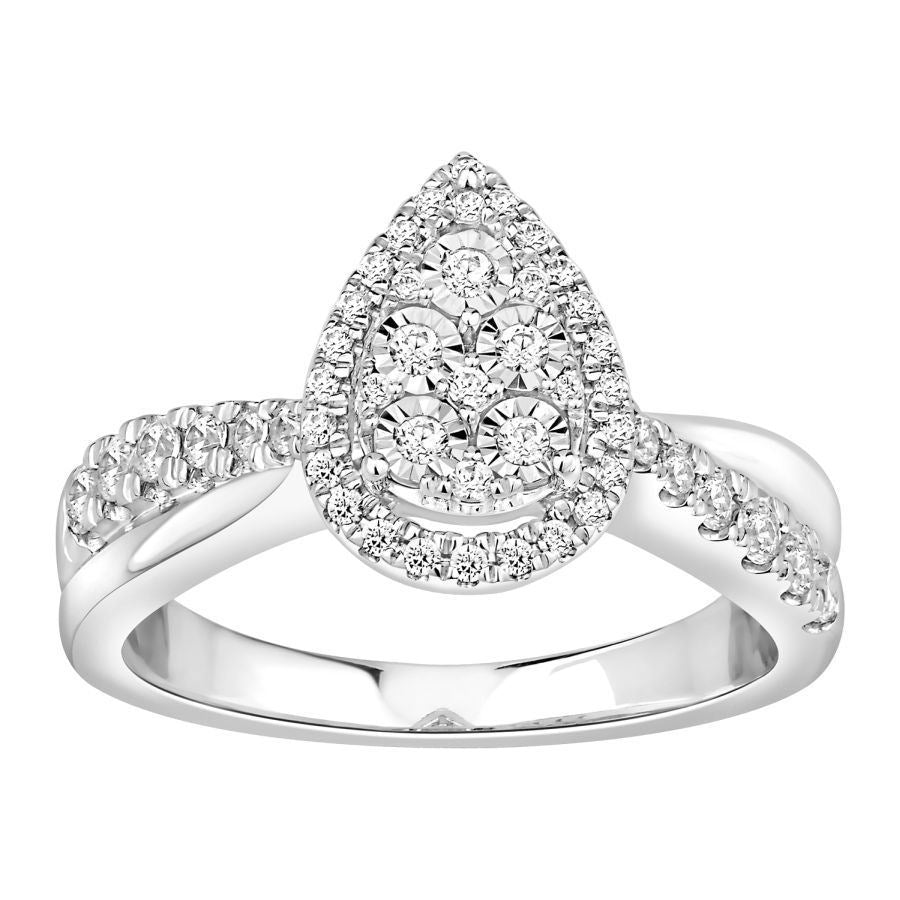 LADIES RING 1/2 CT ROUND DIAMOND 10K WHITE GOLD