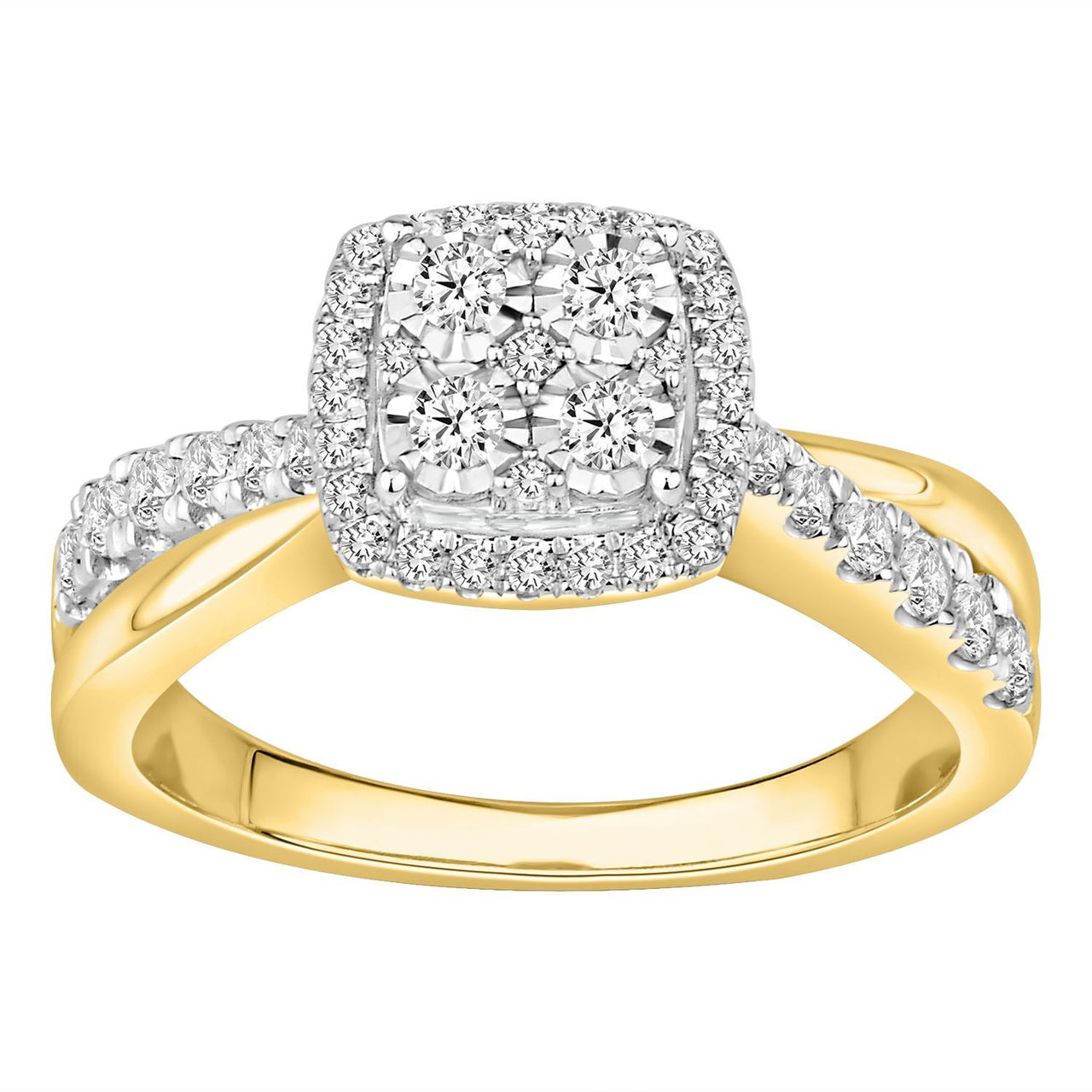 LADIES RING 1/2 CT ROUND DIAMOND 10K YELLOW GOLD