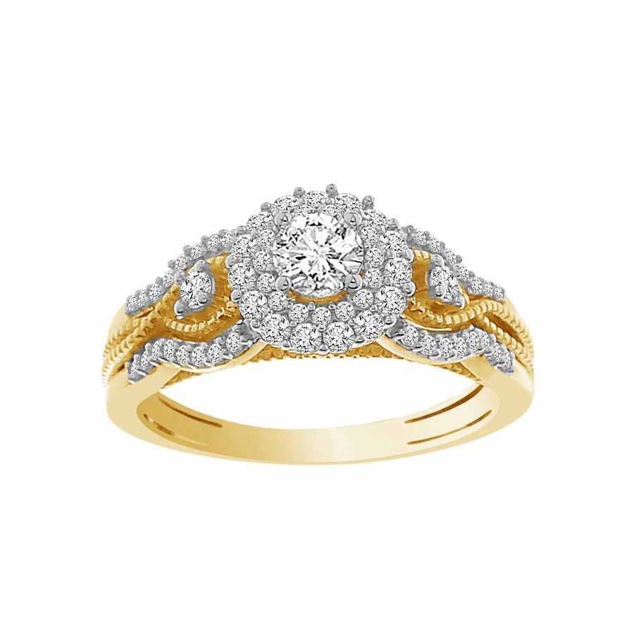 LADIES RING 1/2 CT ROUND DIAMOND 14K YELLOW GOLD