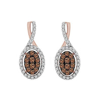 Thumbnail for LADIES EARRINGS 3/4 CT CHOCOLATE/WHITE ROUND DIAMOND 10K ROSE GOLD