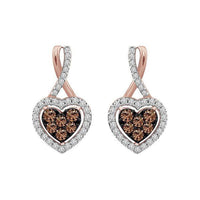 Thumbnail for LADIES EARRINGS 3/4 CT CHOCOLATE/WHITE ROUND DIAMOND 10K ROSE GOLD