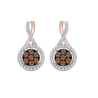 Thumbnail for LADIES EARRINGS 3/4 CT CHOCOLATE/WHITE ROUND DIAMOND 10K ROSE GOLD