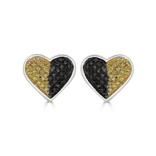 LADIES EARRINGS 1/10 CT BLACK/CANARY ROUND DIAMOND SILVER