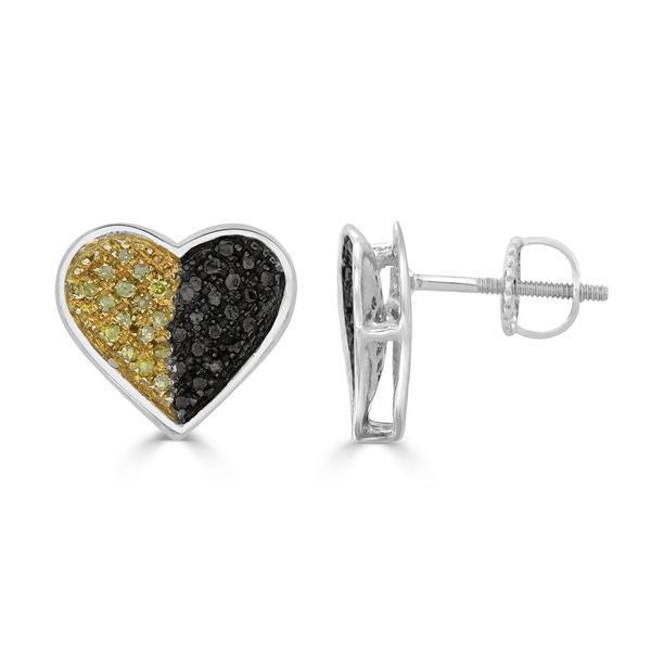 LADIES EARRINGS 1/10 CT BLACK/CANARY ROUND DIAMOND SILVER