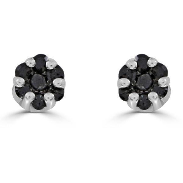 LADIES EARRINGS 1/6 CT BLACK ROUND DIAMOND SILVER