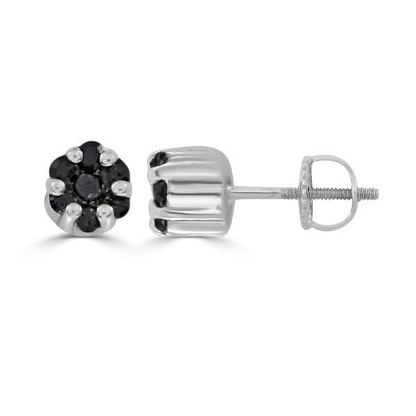 LADIES EARRINGS 1/6 CT BLACK ROUND DIAMOND SILVER