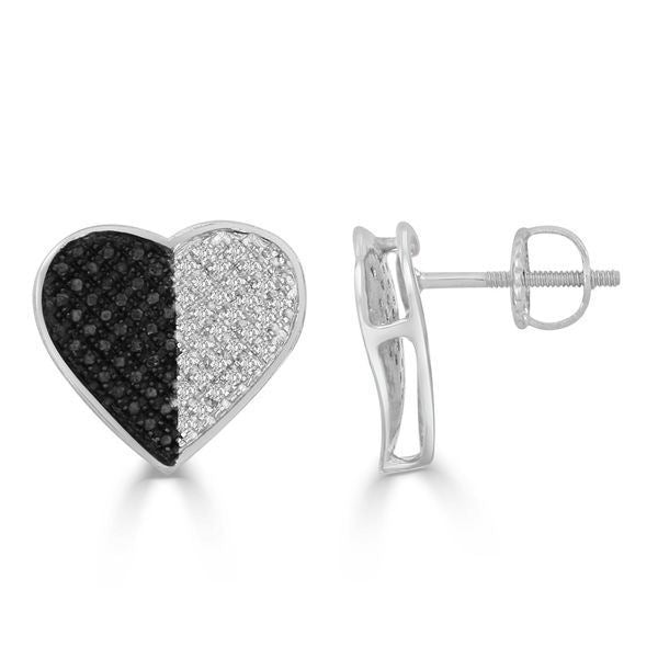 LADIES EARRINGS 1/4 CT BLACK/WHITE ROUND DIAMOND SILVER