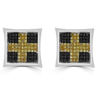 Thumbnail for LADIES EARRINGS 1/3 CT BLACK/CANARY ROUND DIAMOND SILVER
