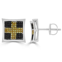 Thumbnail for LADIES EARRINGS 1/3 CT BLACK/CANARY ROUND DIAMOND SILVER